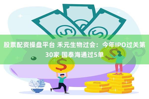 股票配资操盘平台 禾元生物过会：今年IPO过关第30家 国泰海通过5单