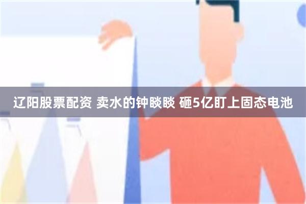 辽阳股票配资 卖水的钟睒睒 砸5亿盯上固态电池
