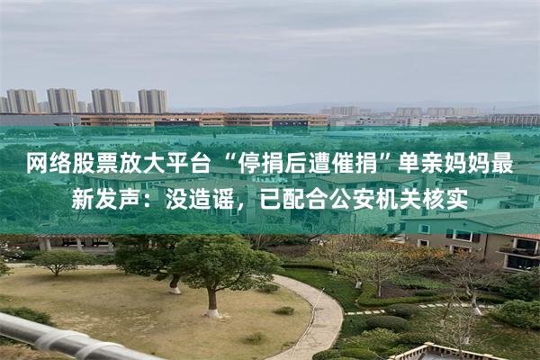 网络股票放大平台 “停捐后遭催捐”单亲妈妈最新发声:没造谣,已配合公安机关核实